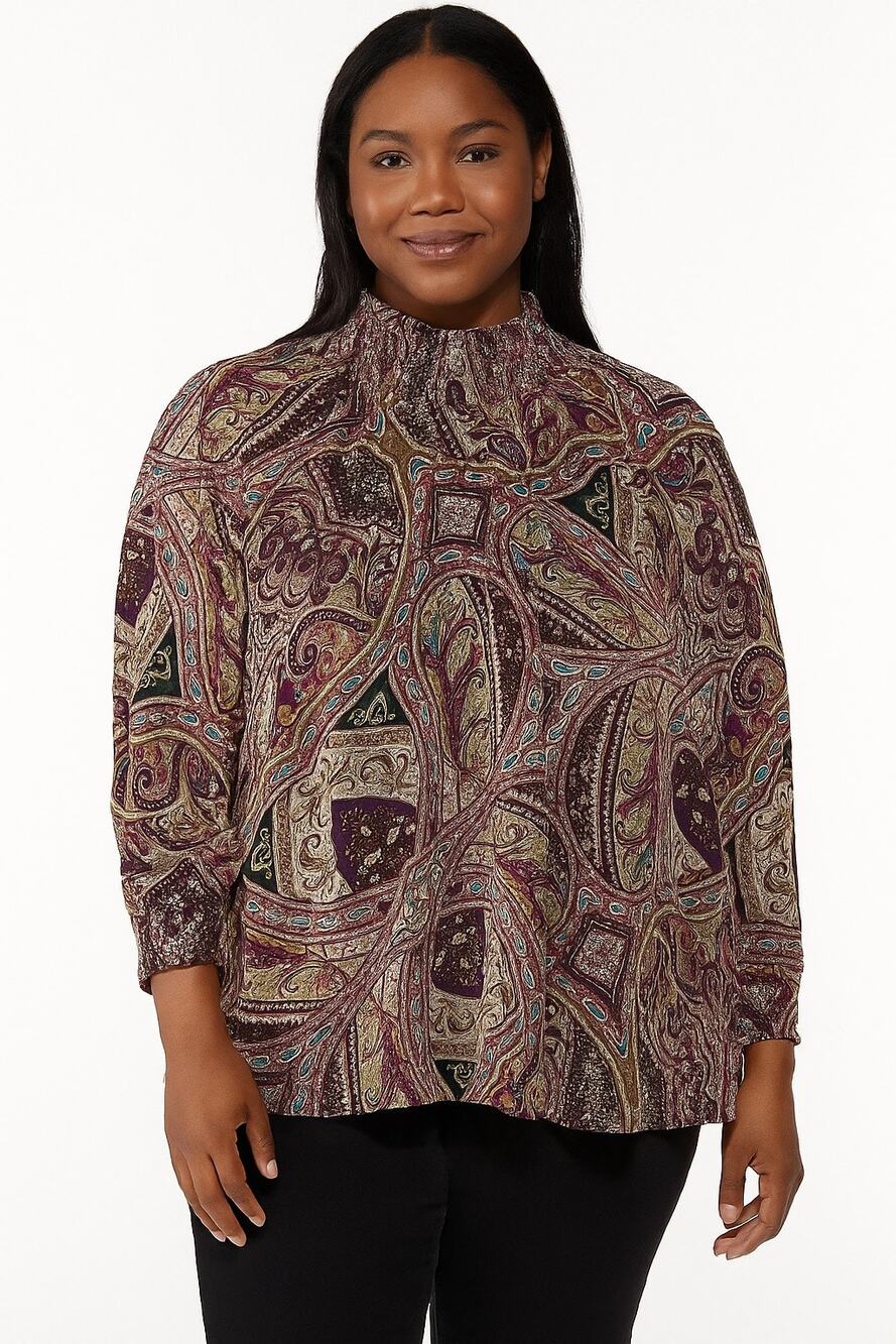 Chico's Multicolor Paisley women’s long sleeve mock neck Shirt XL size 3